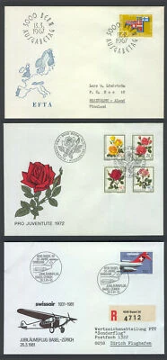 Switzerland L20 3 FDC 1967/72/81 Flags EFTE Flowers Roses Aviation - Image 1 of 4