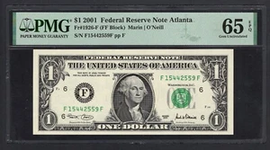 United States-Federal Reserve 1 Dollar 2001 Fr#1926-F (FF Block) UNC Grade 65 - Picture 1 of 2