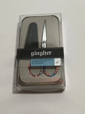 New in Box Gingher Designer Series Embroidery Scissors 4" Freedom No. 4 July 4th - Image 1 of 4