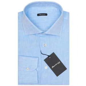 SARTORIO Napoli by KITON Light Blue Linen Spread Collar Shirt Slim Fit NEW - Picture 1 of 6