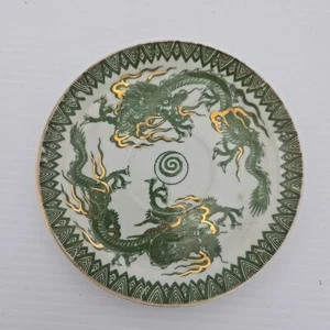 Vintage Japan Green White Gold Dragons Imari Ware Small Plate Japanese 5.5" - Picture 1 of 3