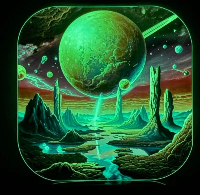 Other Worlds Glow Dark Sticker Sci-Fi Fantasy Art Space Stars Cosmos Dreams - Image 1 of 2