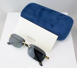Gucci GG1221S 001 56mm Square Rimless Sunglasses Gold with Gray Lens - Picture 1 of 7
