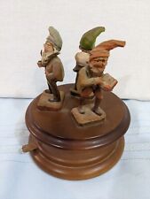 Vtg. O. Maeder, Lucerne Wood Carved 3 Gnomes Musical Rotates Reuger