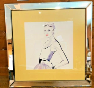 Beautiful WATERCOLOR PAINTING WOMAN CHIC RUNWAY mirror framed art stylish decor - Picture 1 of 8