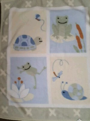 Cobertor de bebê de lã de pelúcia infantil linha verde sapos amarelos tartaruga e caracol - Imagem 1 de 4