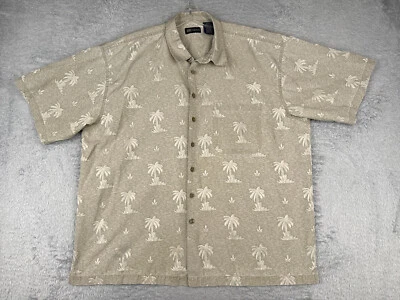 Camisa Gloria Desteñida Hombres 2XL XXL Beige Palmera Mezcla Algodón Bolsillo Hawaiano LEER Foto 1 de 4