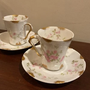 Pair Of Theodore Haviland Limoges France 2.5" Bone China Teacup & Saucer w/Roses - Picture 1 of 9