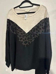 Bibi Cheetah Print Chevron Sweatshirt Medium Nwt - Picture 1 of 2