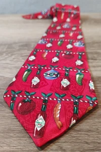 Tabasco Imported Silk Necktie Made USA Novelty Christmas Pattern Tie Red 58"X4" - Picture 1 of 11