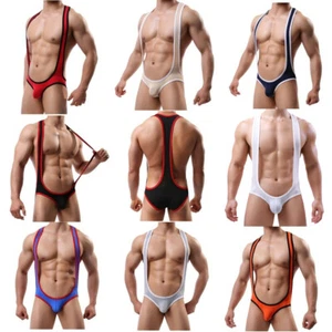 Mens Bodysuit Leotard Jumpsuits Briefs Jockstrap Underwear Singlet Dance Thongs - Picture 1 of 44