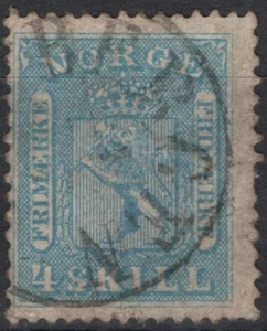 1061 Norway 1863-66 NK 8, Coat of Arms 4 skill canc., MI 8, SC #8. - Picture 1 of 1