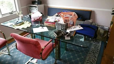 DINING Room PACE Glass Table on Rectangular Glass and Brass base. 42" x 78" - Image 1 of 4