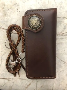 Leather Biker Wallet Chain Handmade Leather Wallet Mens Bifold Wallet Gift 202 - Picture 1 of 2