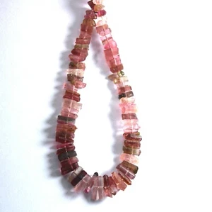 58 Ct Natural Top Pink Tourmaline Pencil Shape Raw Rough Gemstone 8 Inch beads - Picture 1 of 13