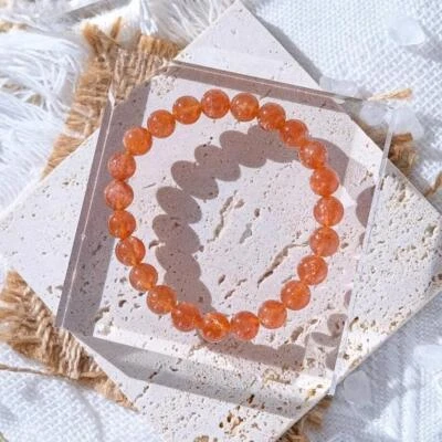 Natural 8mm Orange Sunstone Crystal Bracelet Gold Sheen Gems Stretch Bracelet - Image 1 of 4
