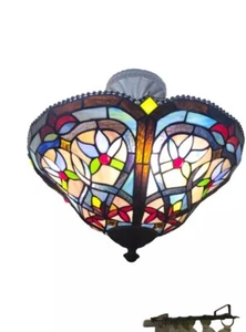 Two Warm & Inviting Glow Tiffany Style Semi-Flush Dark Bronze 2 Lights - Picture 1 of 7