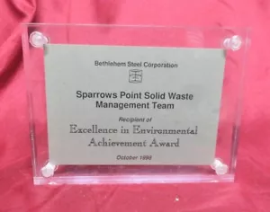 BETHLEHEM STEEL Corporation Excellence AWARD Sparrows Point Solid Waste 1998 - Picture 1 of 9
