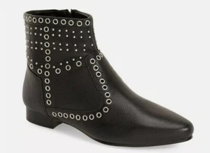 FRENCH CONNECTION BLACK GROMMET STUDDED LEATHER ANKLE BOOTIES Size 7.5M - Picture 1 of 5