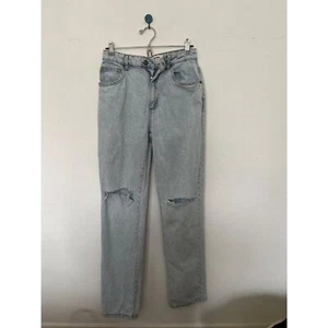 Cotton On mid rise light blue wash long straight leg distressed knee jeans 6 - Picture 1 of 10