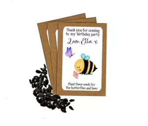 Personalised Birthday Sunflower Seed Envelopes Thank You Party Bag Favours Bee - Picture 1 of 2