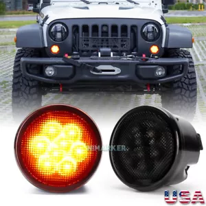 2pcs Car Front Smoked Lens LED Turn Signal Lights DOT For Jeep JK Wrangler 07-18 - Picture 1 of 16