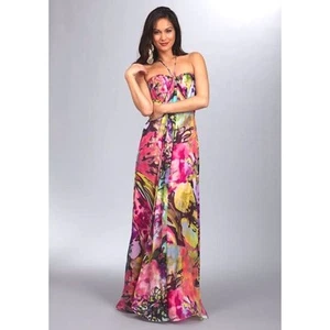 NUEVO CON ETIQUETAS ABS Allen B. SCHWARTZ baile de graduación noche formal largo vestido floral de seda 6 - Imagen 1 de 3