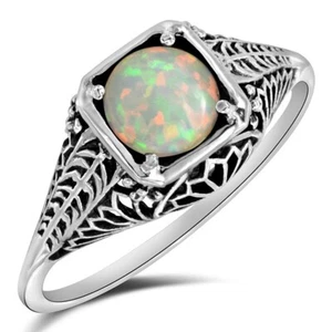 1CT Natural White Fire Opal 925 Sterling Silver Filigree Look Ring Sz 6 F5-1 - Imagen 1 de 4