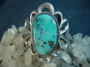 Old Unsigned Large Sterling Silver & Morenci Turquoise Cuff Bracelet , 124.2g - Picture 1 of 8
