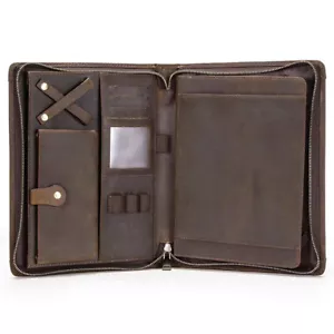 Genuine Leather Office Folder Portfolio Tablet Case Business Organizer For iPad - Picture 1 of 13