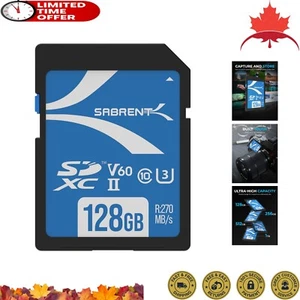 Carte mémoire SDXC UHS-II V60 128 Go - Classe 10, U3, 270 Mo/s - Full HD et 8K UHD - Photo 1 sur 9