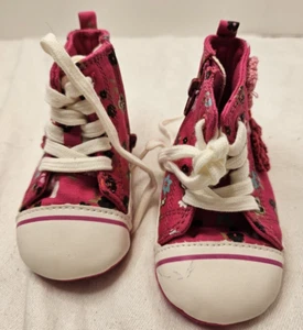 Children's Place 6-12 Months High Top Girls Hot Pink Flowered Sneakers Soft Sole - Picture 1 of 7