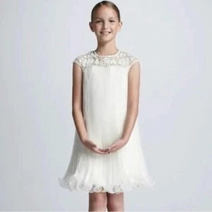 MARCHESA NEIMAN MARCUS Target Mädchen Kleid groß elfenbeinfarben Perlen verziert Krepp - Bild 1 von 9