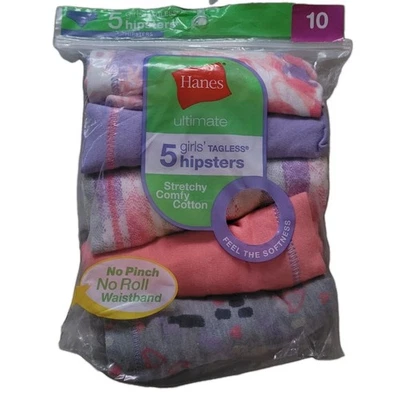 Paquete de 5 hipsters sin etiquetas sin pellizcos para niñas Hanes multicolor rosa talla 10 Foto 1 de 3