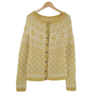 Vintage Nordic Pullover Sweater Norwegen Gelb Fair Isle Wolle Damen Yn6 Größe S - Bild 1 von 6