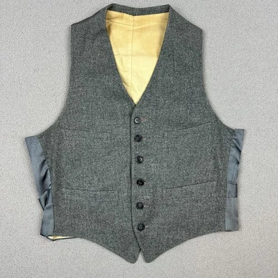 Jaqueta colete vintage anos 30 cinza lã terno colete fivela traseira 4 bolsos tamanho 36 - Imagem 1 de 4