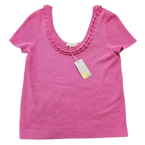 NWT Boden Crochet Scallop Knit Pink T-Shirt Size 8 - Picture 1 of 4