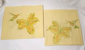 Martex Percal Set of 2 Yellow KING Pillow Cases Hummingbird & Flower Vintage - Picture 1 of 11
