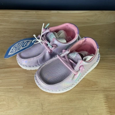 Zapatos Hey Dude Wendy Iridiscent Sparkle para niños talla C7 púrpura rosa Foto 1 de 4