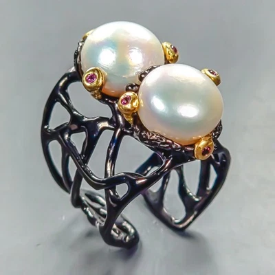 Кольцо с драгоценным камнем натуральный жемчуг серебро 925 пробы размер 8/R446723 - Изображение 1 из 4