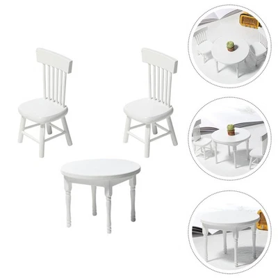 White Mini Desk Chair Set for Dollhouse Kids Playhouse Decor - Image 1 of 4