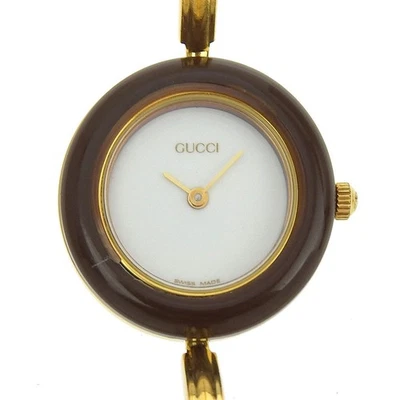 GUCCI 11/12.2 Cambio Bisel Relojes Esfera Blanca Chapado Oro Cuarzo Analógico Dis... Foto 1 de 4