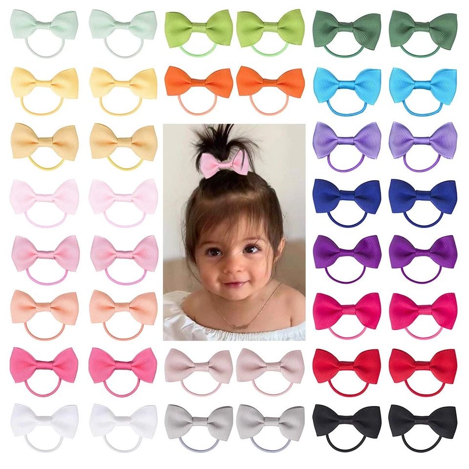 Baby Hair Ties With Bows for Toddler 2 Inch Elastic Ponytail Holders Small Hair