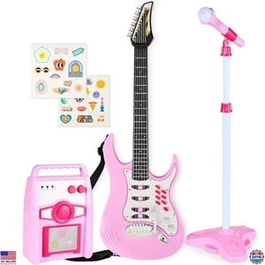 Kinder E-Musikgitarre Spielset - Rosa Starterset mit Mikrofon & Verstärker - Bild 1 von 7