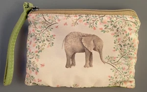 Unbranded Elephant Motif Wristlet Pouch MakeUp Bag Coins Cash Cards Zipper Used - Picture 1 of 10