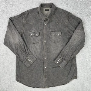 Vintage Structure Denim Western Pearl Snap Shirt Men 2XL Blue Sawtooth Pockets - Picture 1 of 19