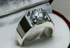 Rare 2 Carat Diamond Cut Moissanite Sterling Silver 925 Handmade Mens Plain Ring - Picture 1 of 12