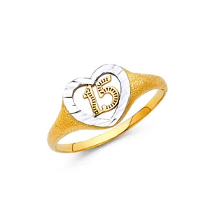 14k Two Tone Gold Plain 15 Anos Sweet Heart Girl 15 years Ring Band Size 7 - Picture 1 of 1