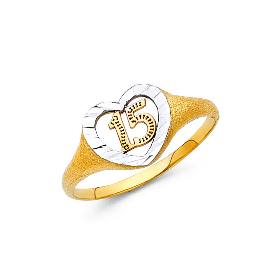14k Two Tone Gold Plain 15 Anos Sweet Heart Girl 15 years Ring Band Size 7 - Image 1 of 1
