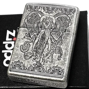 Zippo Oil Lighter Indian Elephant Antique Silver Brass Japan Regular Case New - Picture 1 of 6
